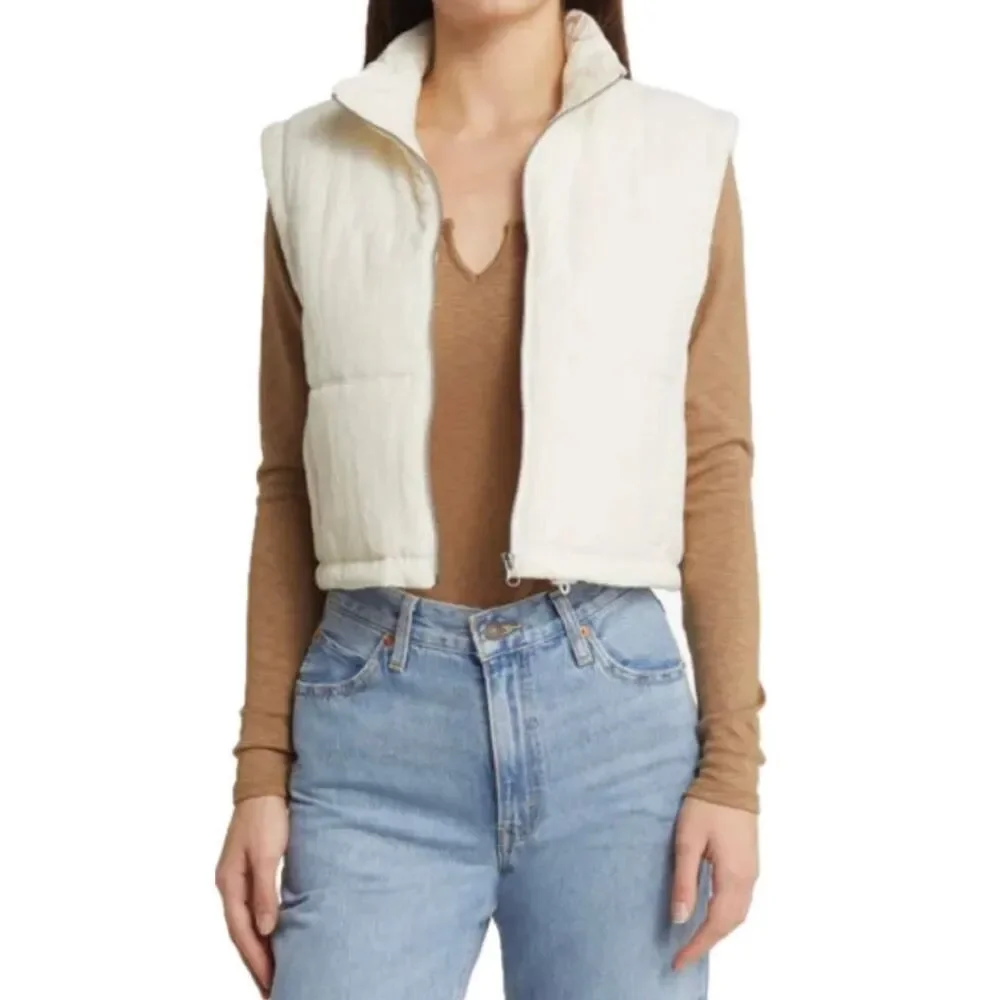 Thread + Supply Women's Modern Age Ivory Cropped Drawcords Puffer Vest S
